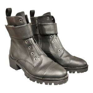 Karl Lagerfeld Paris Payson Lug Combat Moto Ankle Boots Heel Black Biker W8.5